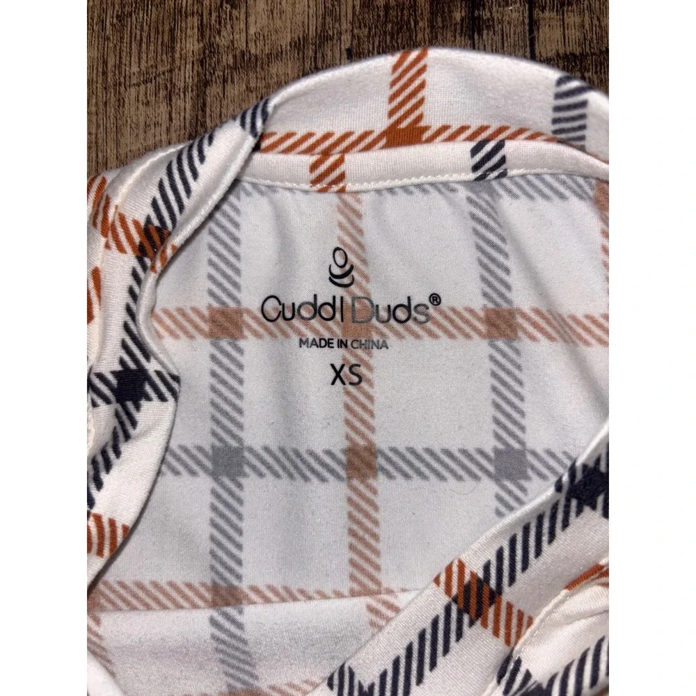 Cuddl Duds Womens Plaid Long Sleeve Base Layer Top White Orange XS